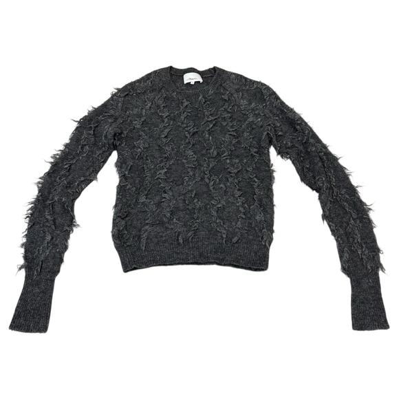 3.1 Phillip Lim Destroyed Diamond Fringe Sweater Mohair Wool Blend Gray Small - Picture 8 of 9